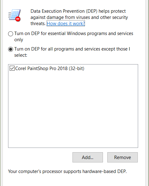 Add PSP To DEP Exclusion List