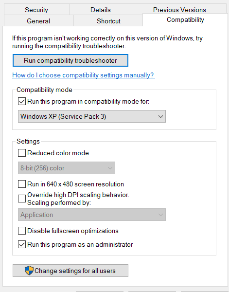 Run Compatibility Mode